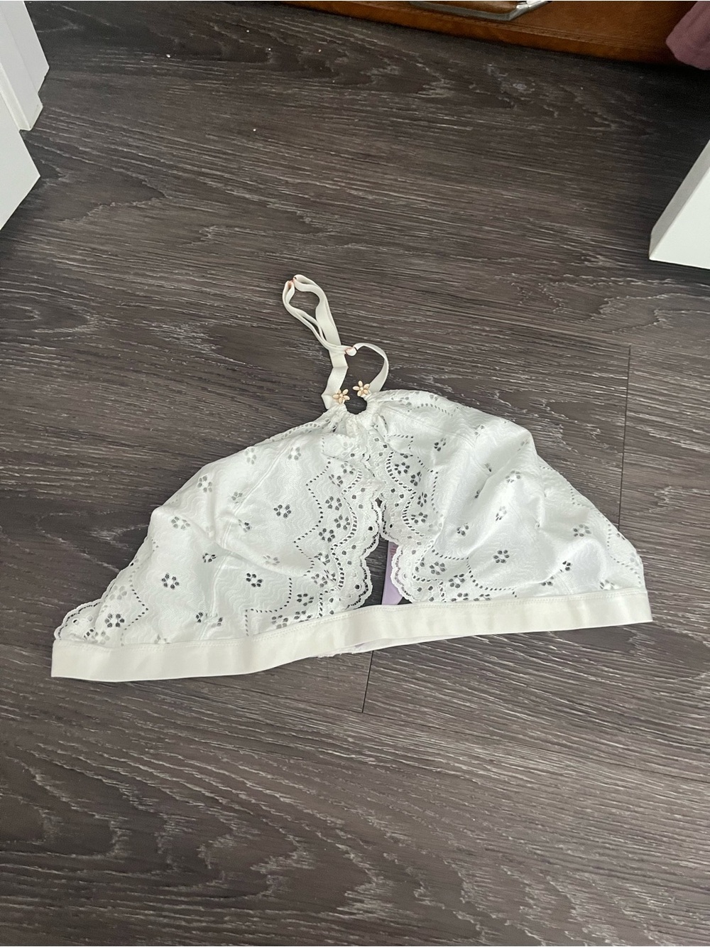White Eyelet Lace Bralette with Adjustable Strap